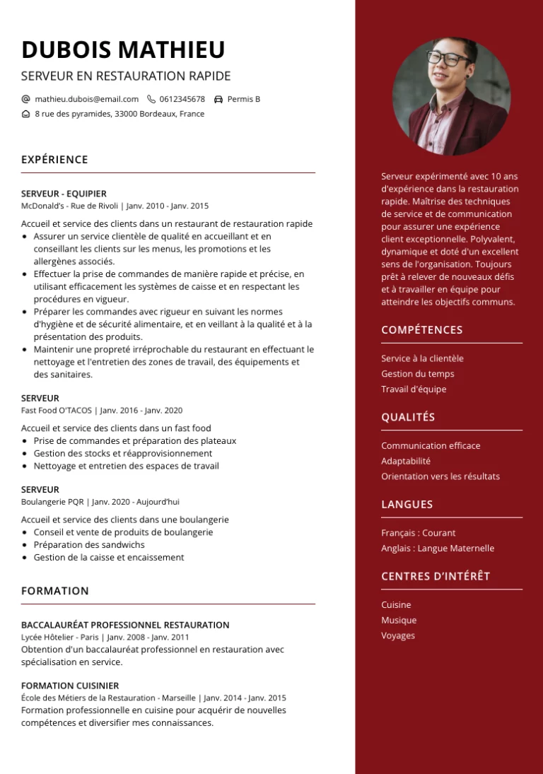 CV pour travailler chez McDo Modèle + Exemples à télécharger Gratuit