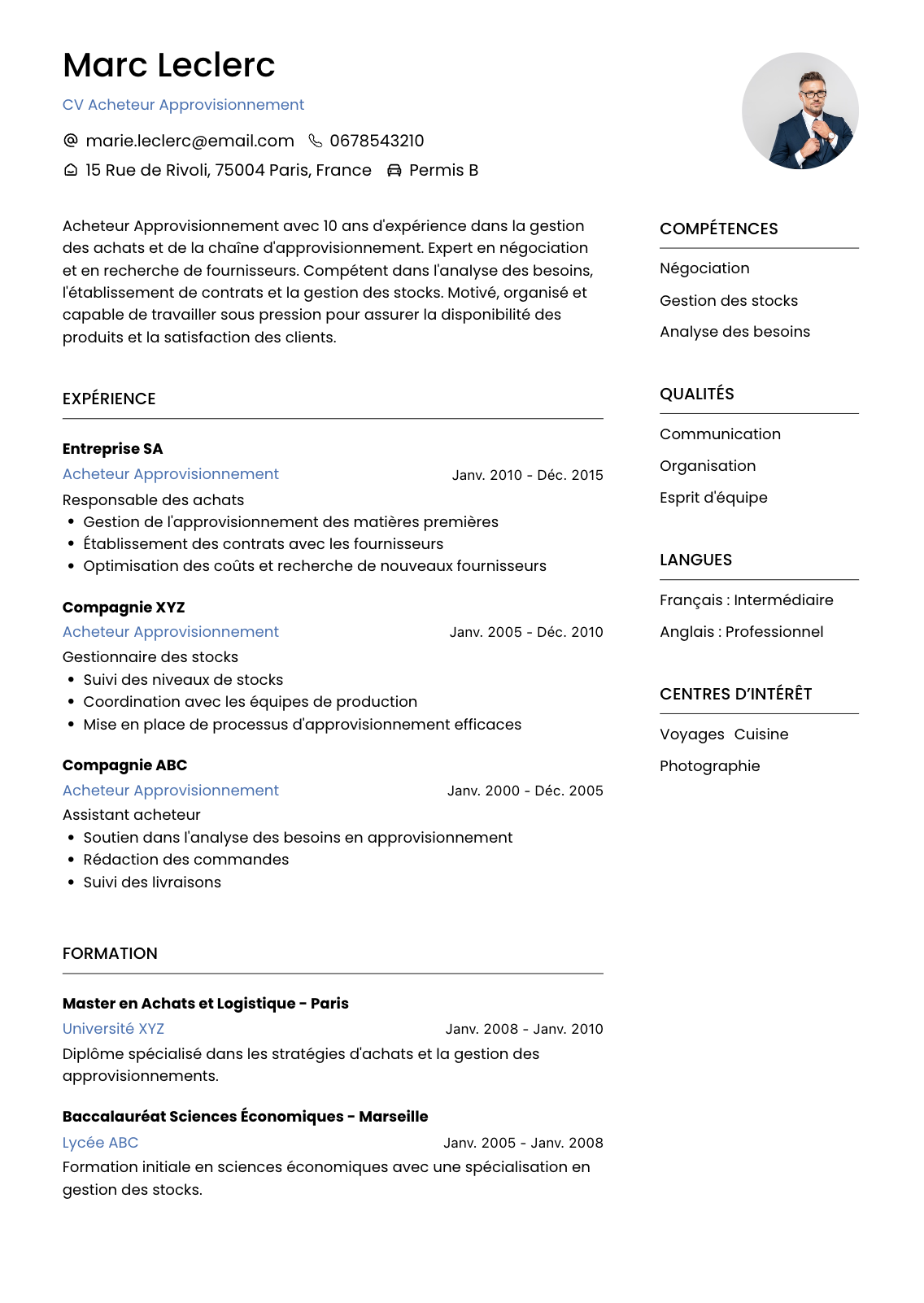 CV Acheteur Approvisionneir