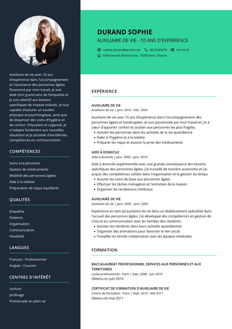 cv auxiliaire de vie