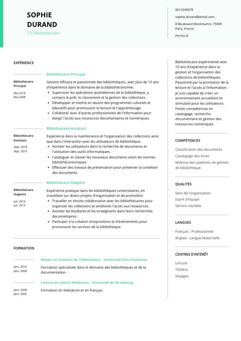CV Bibliothécaire