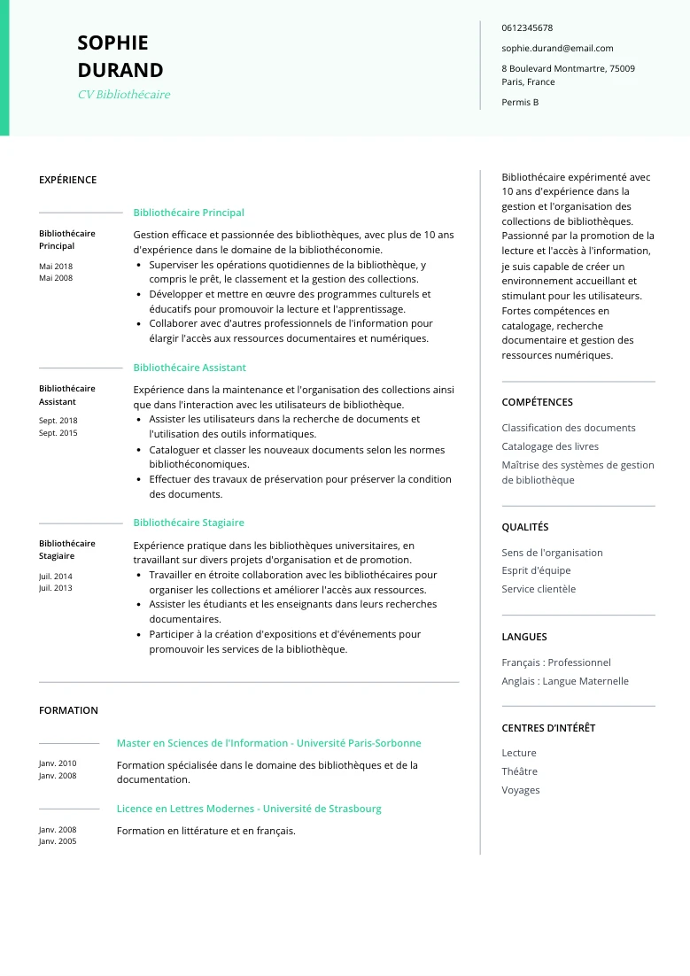 CV Bibliothécaire