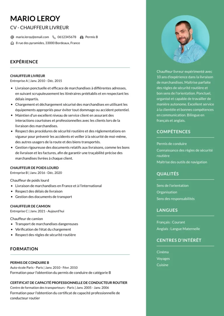 cv chauffeur-livreur