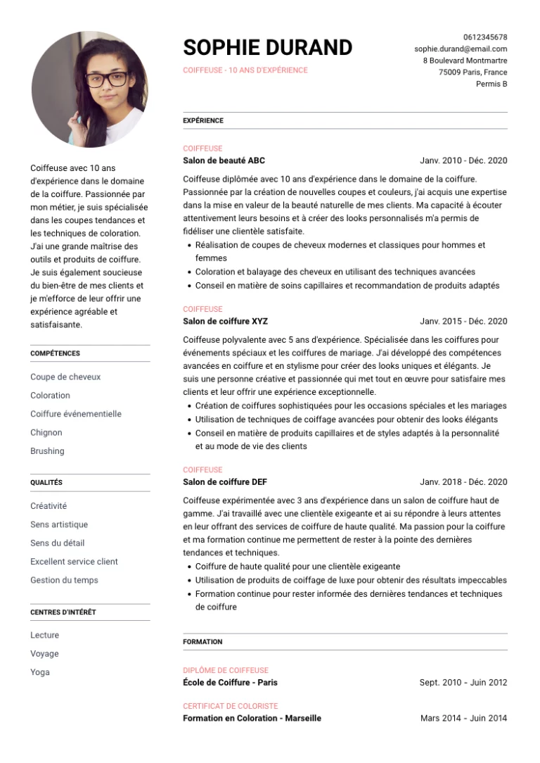 CV Coiffeur