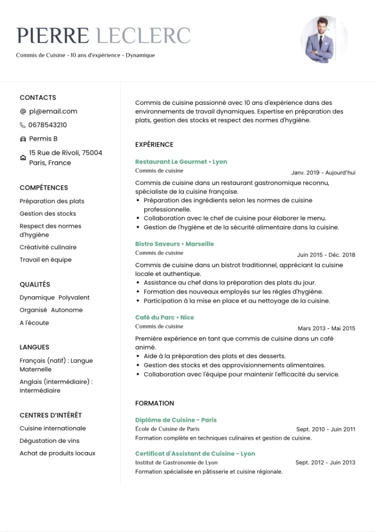 cv commis de cuisine