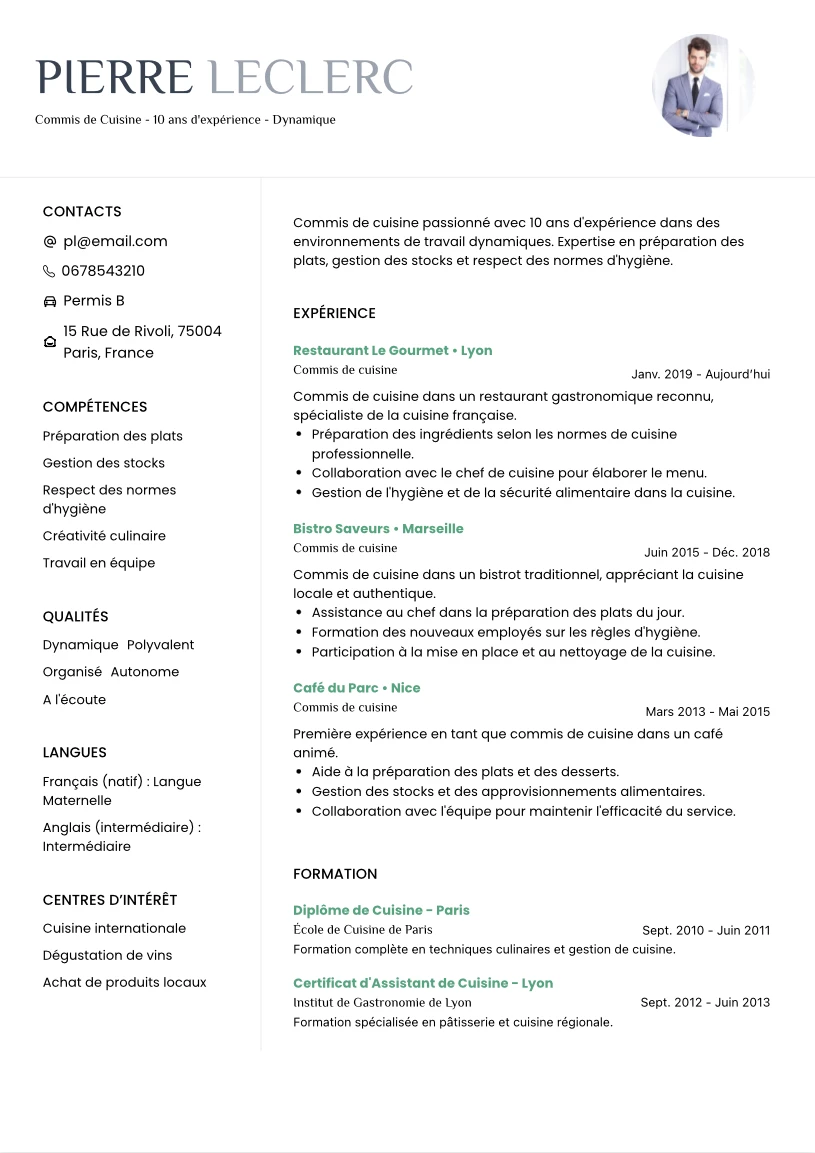cv commis de cuisine