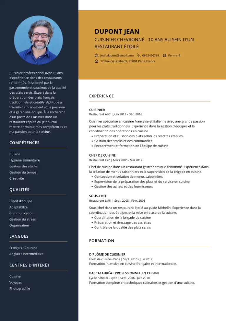 cv cuisinier