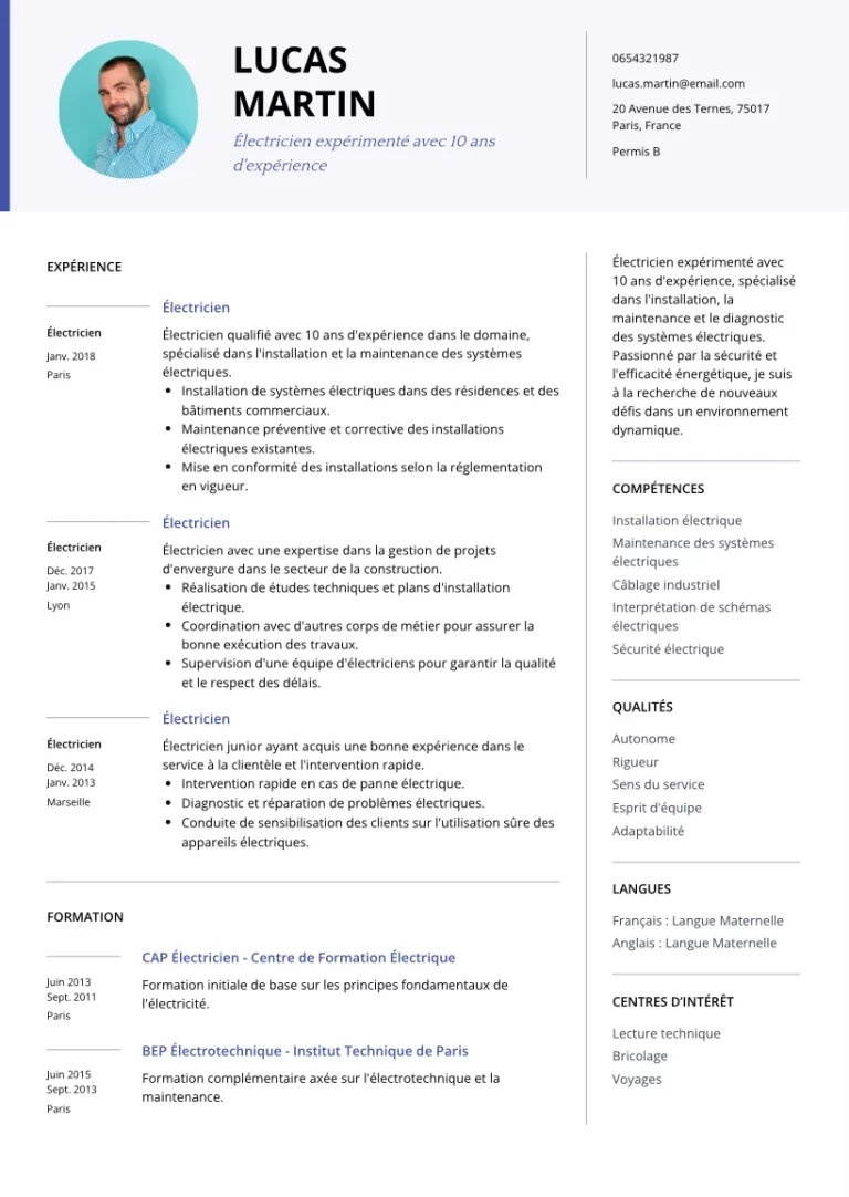 CV Electricien