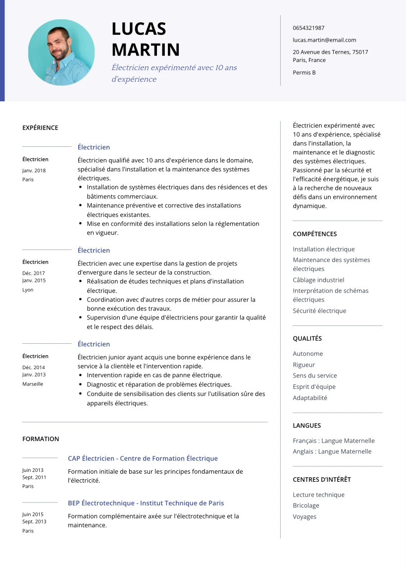 CV Electricien