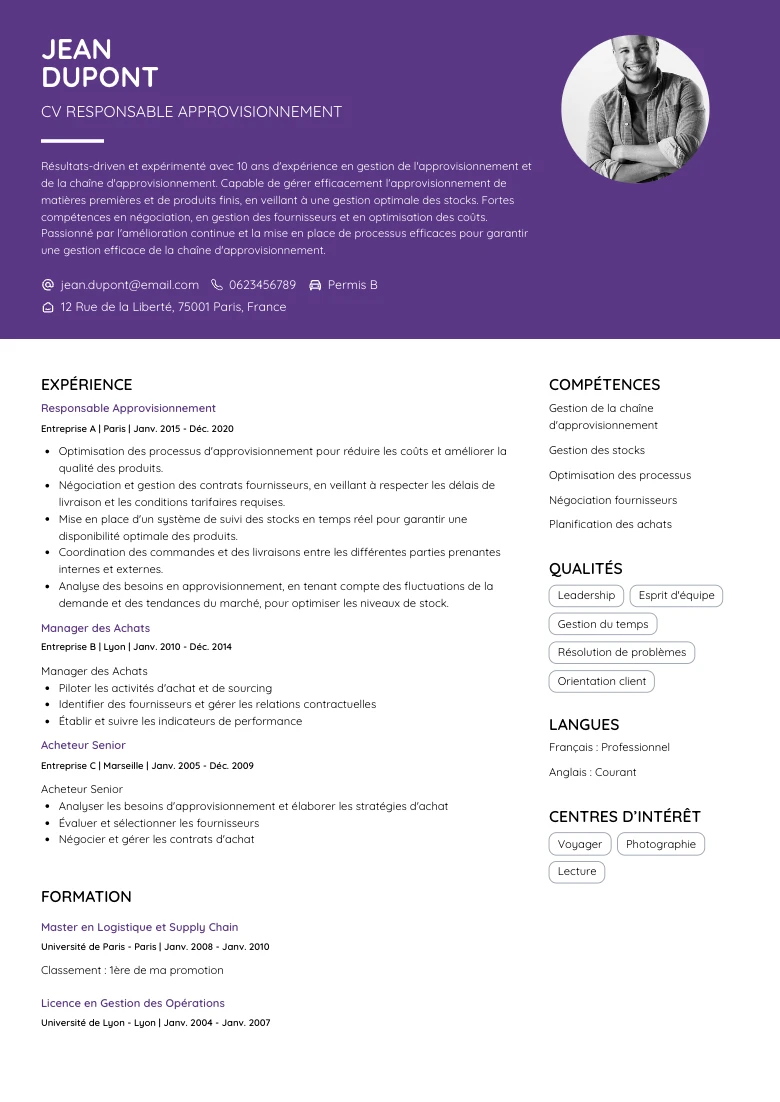 CV Responsable Approvisionnement