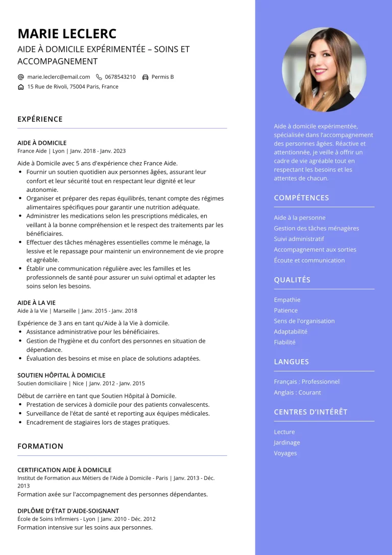 CV Aide à Domicile
