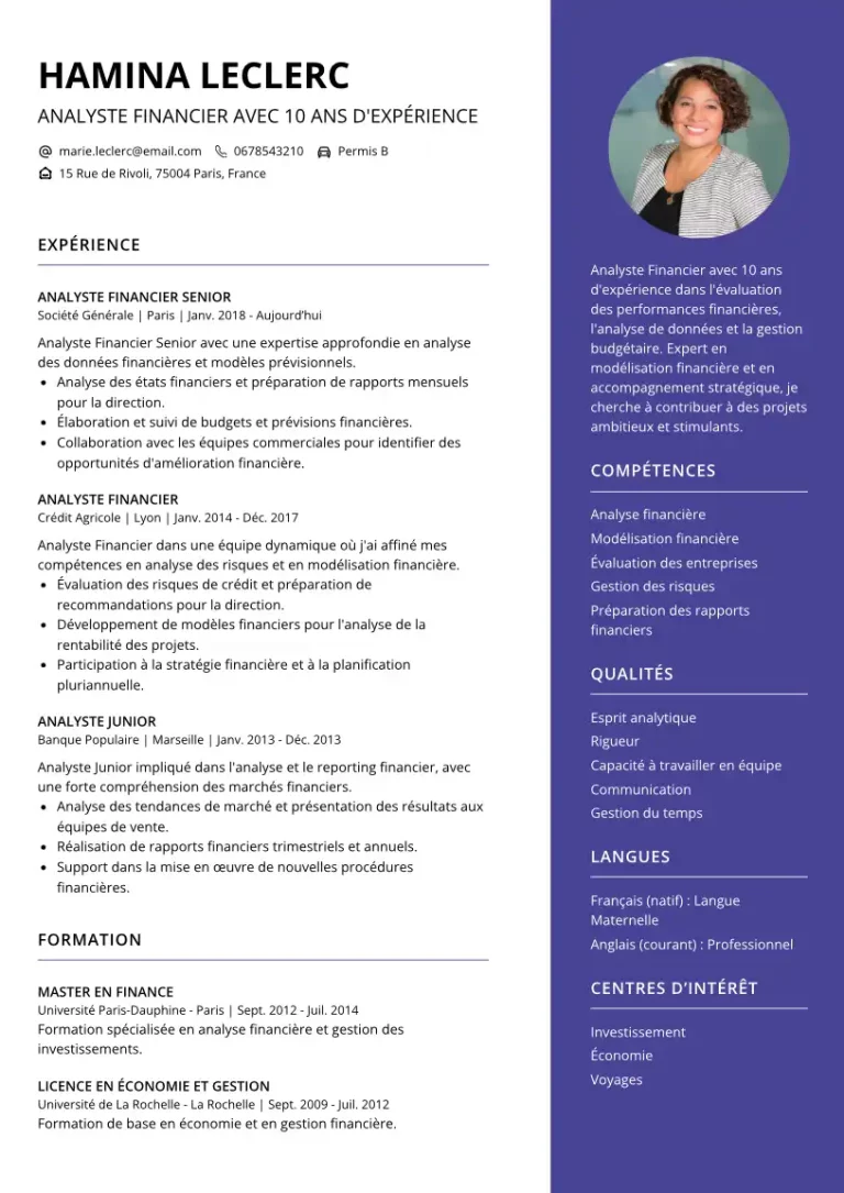 CV Analyste Financier