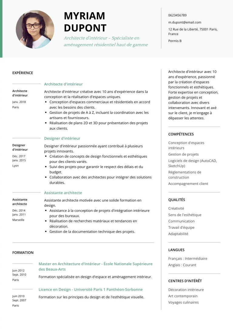 CV Architecte Intérieur