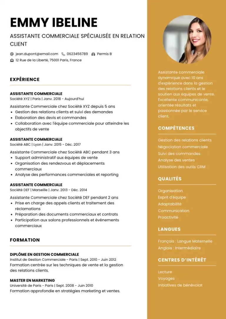 CV Assistante Commerciale