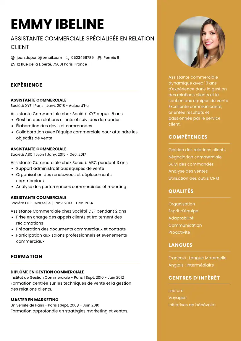 CV Assistante Commerciale