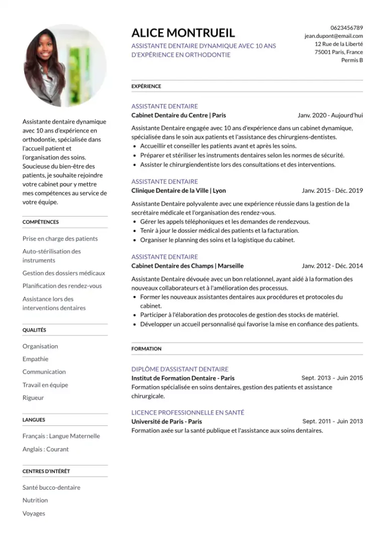 CV Assistante Dentaire