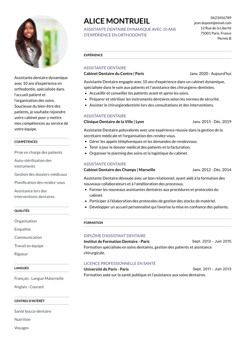 CV Assistante Dentaire