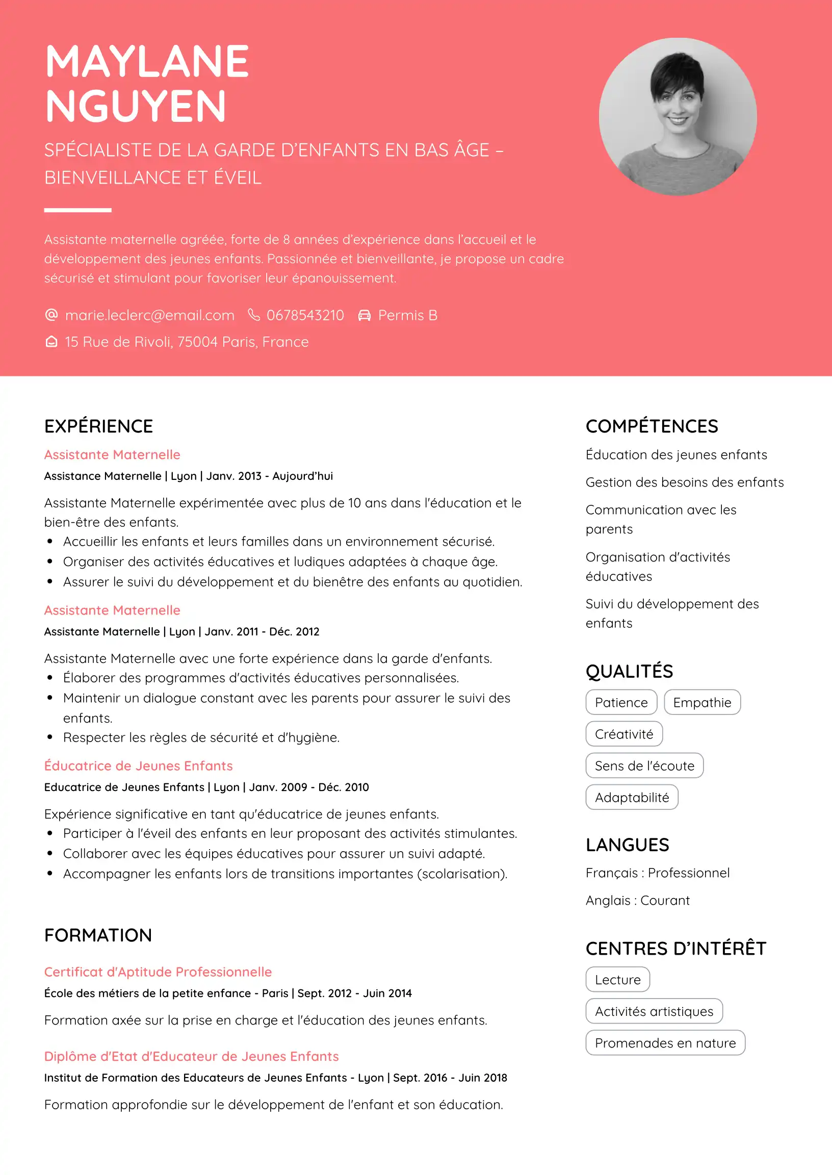 CV assistante-maternelle