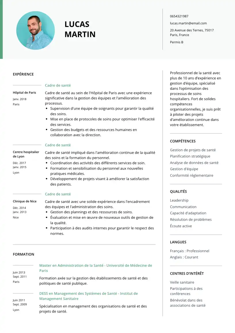 CV Cadre de la santé