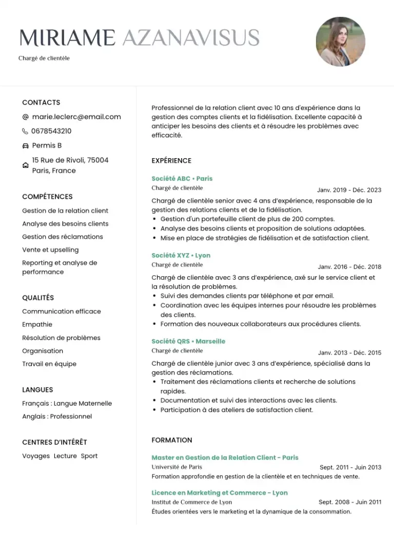 CV Chargé de clientèle