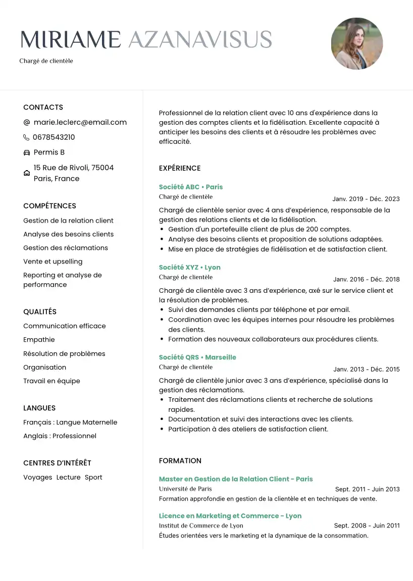 CV Chargé de clientèle