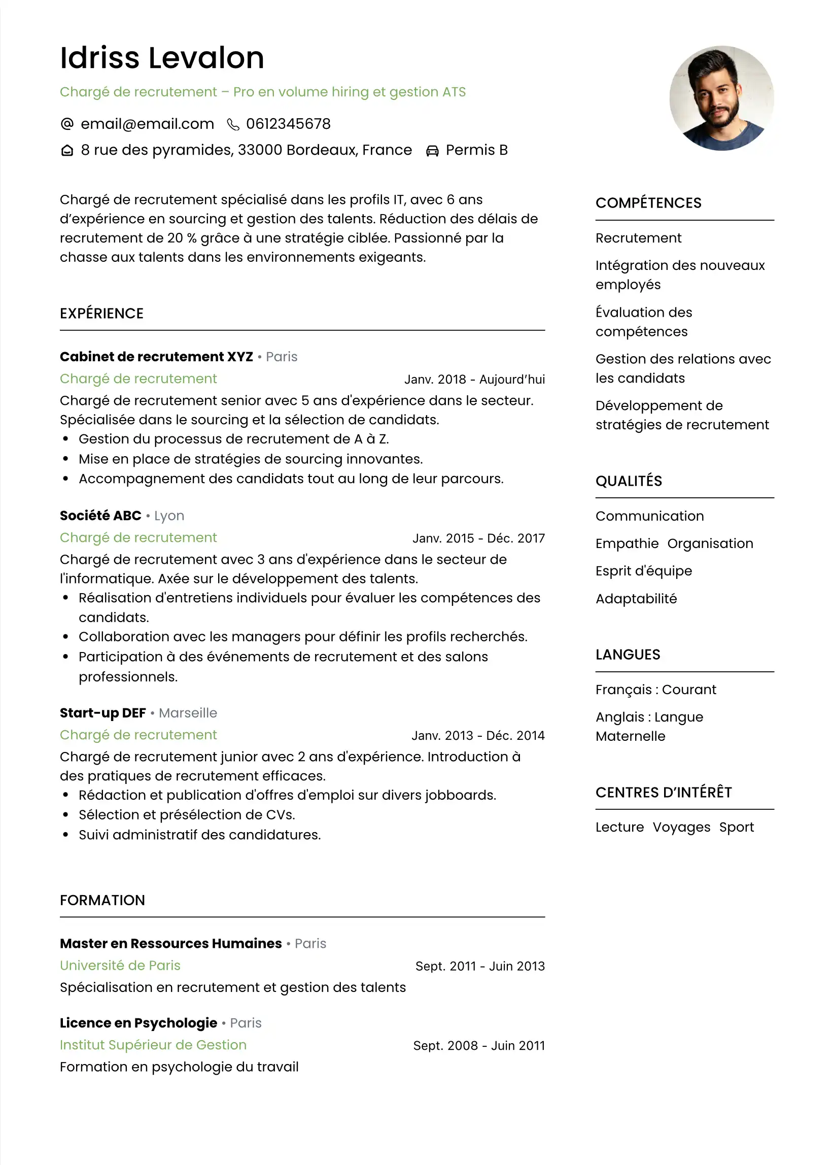 CV Chargé de Recrutement