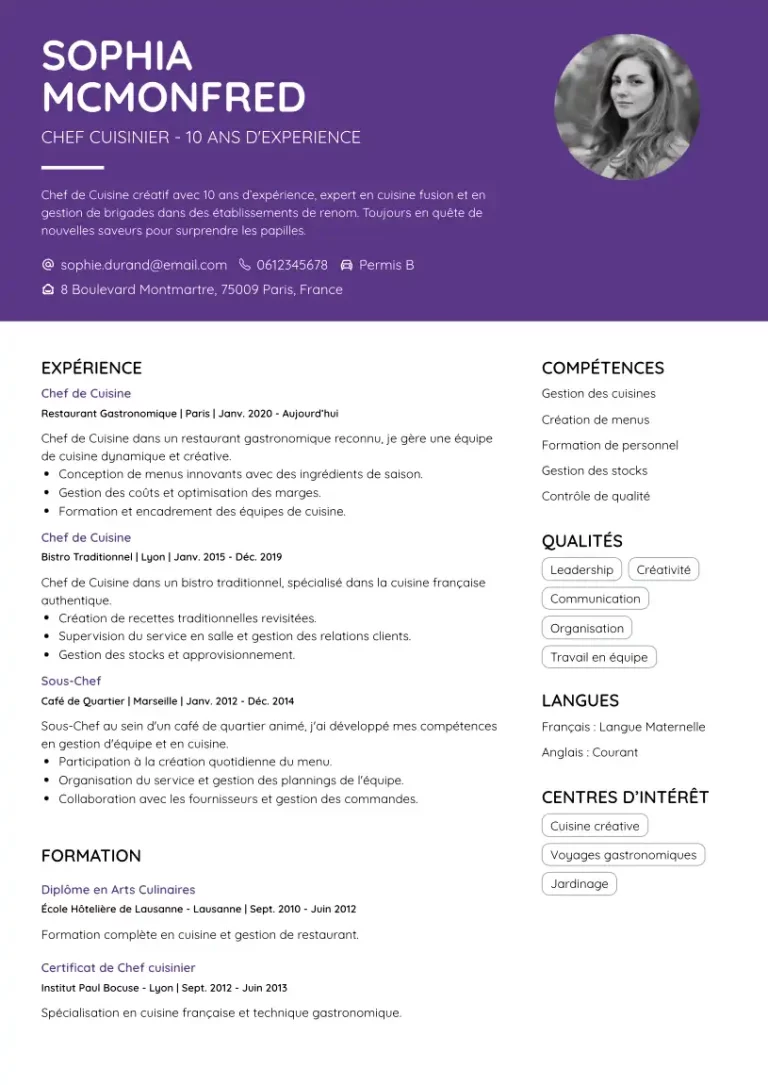 CV Chef de Cuisine