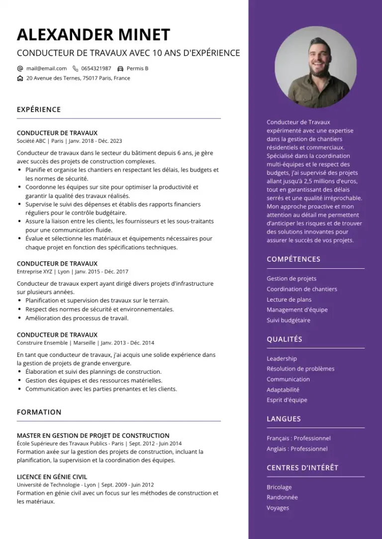 CV Conducteur de Travaux