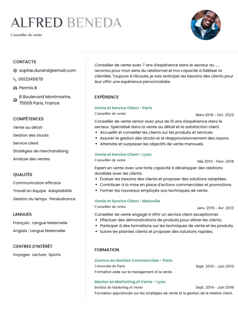 CV Conseiller de Vente