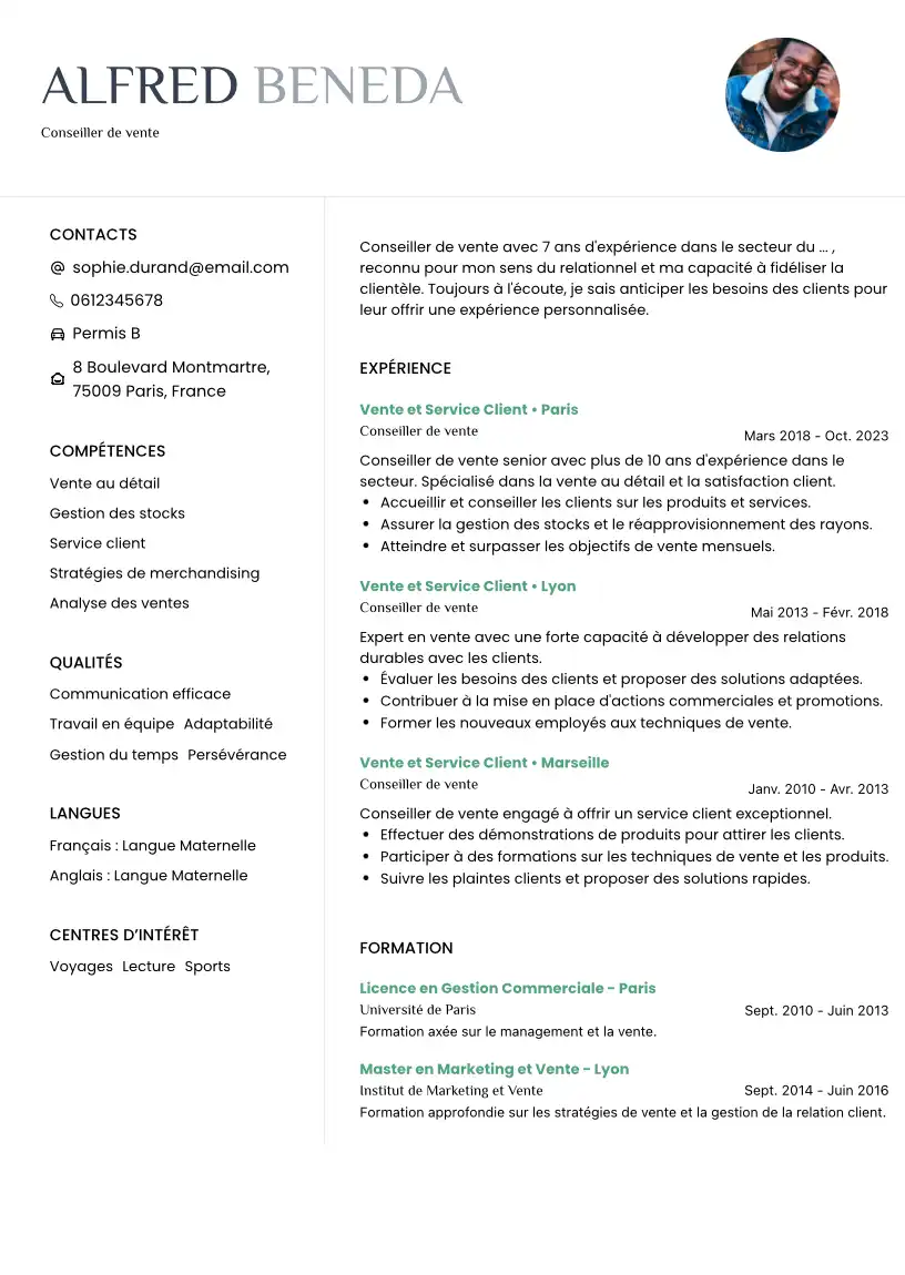 CV Conseiller de Vente