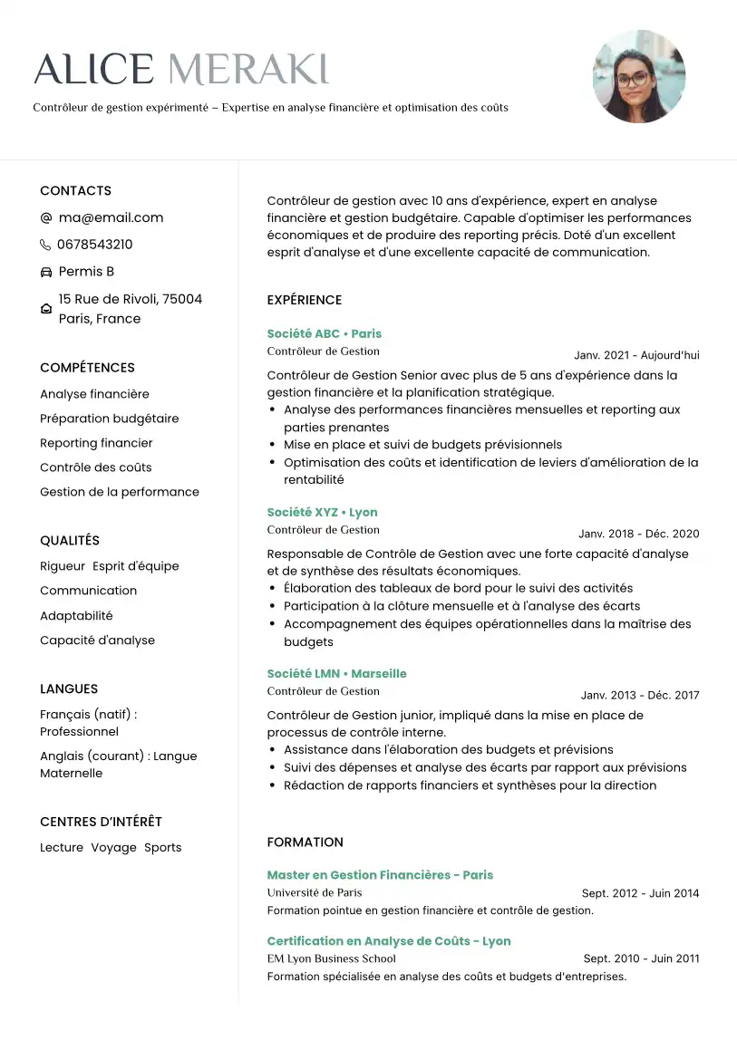 cv contrôleur de gestion