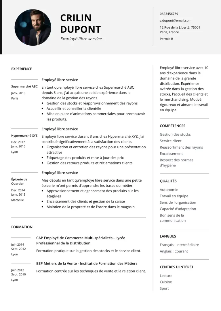 CV Employé Libre Service