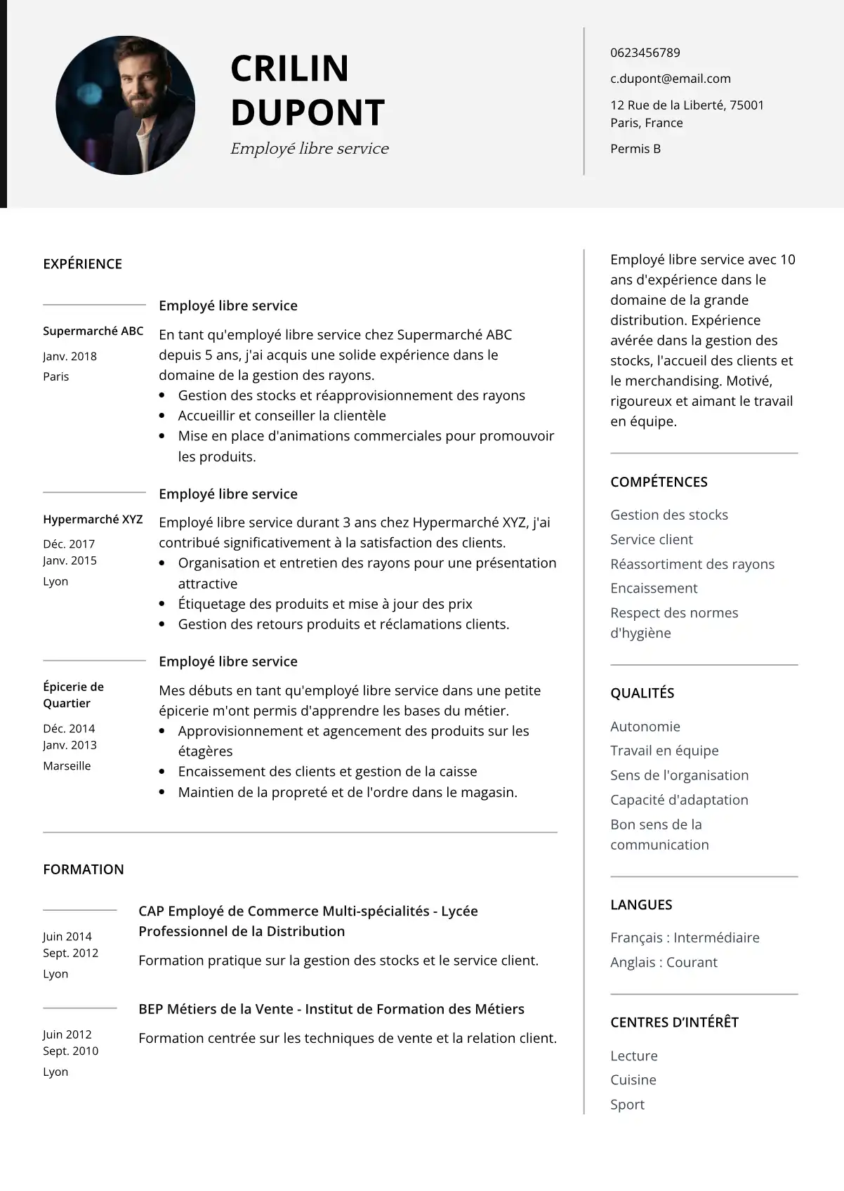 CV Employé Libre Service