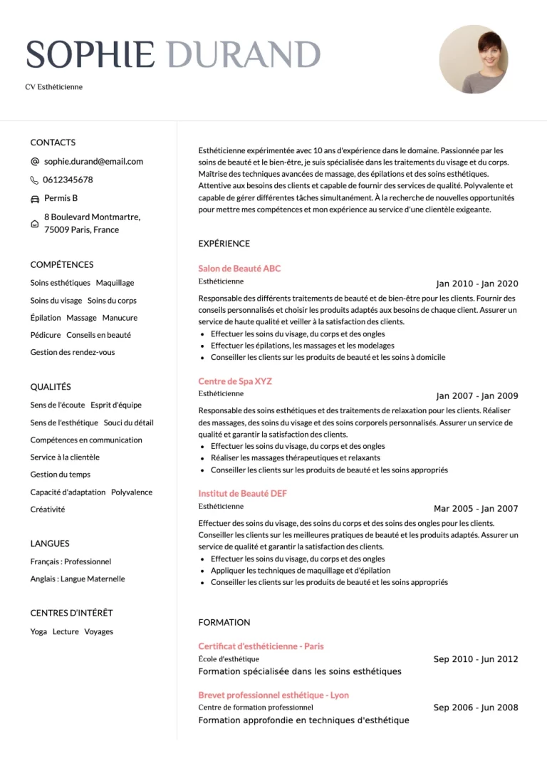 CV estheticienne