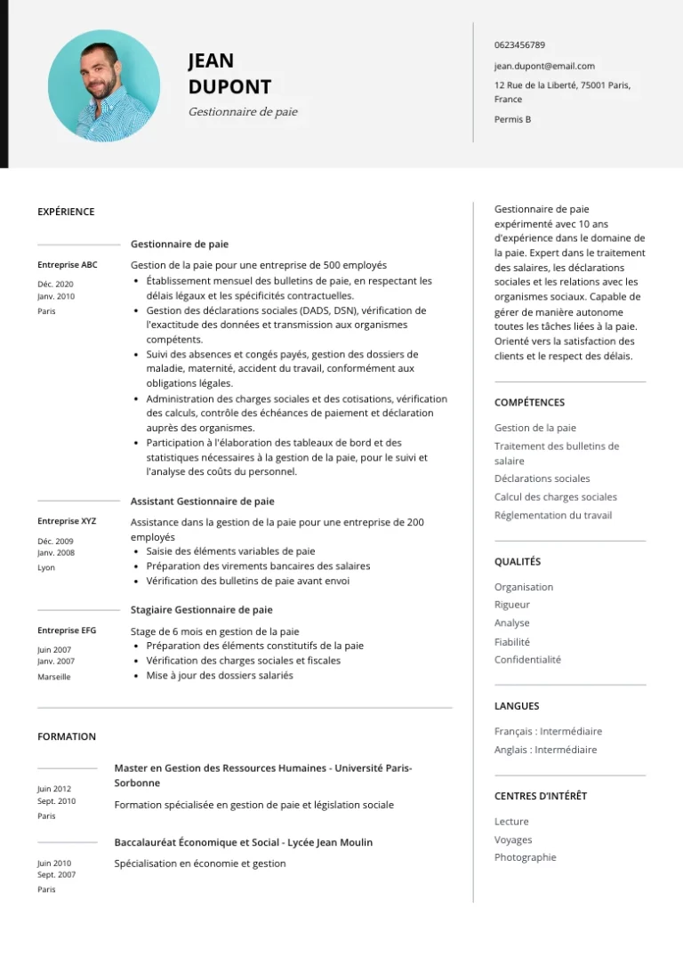 CV Gestionnaire de paie