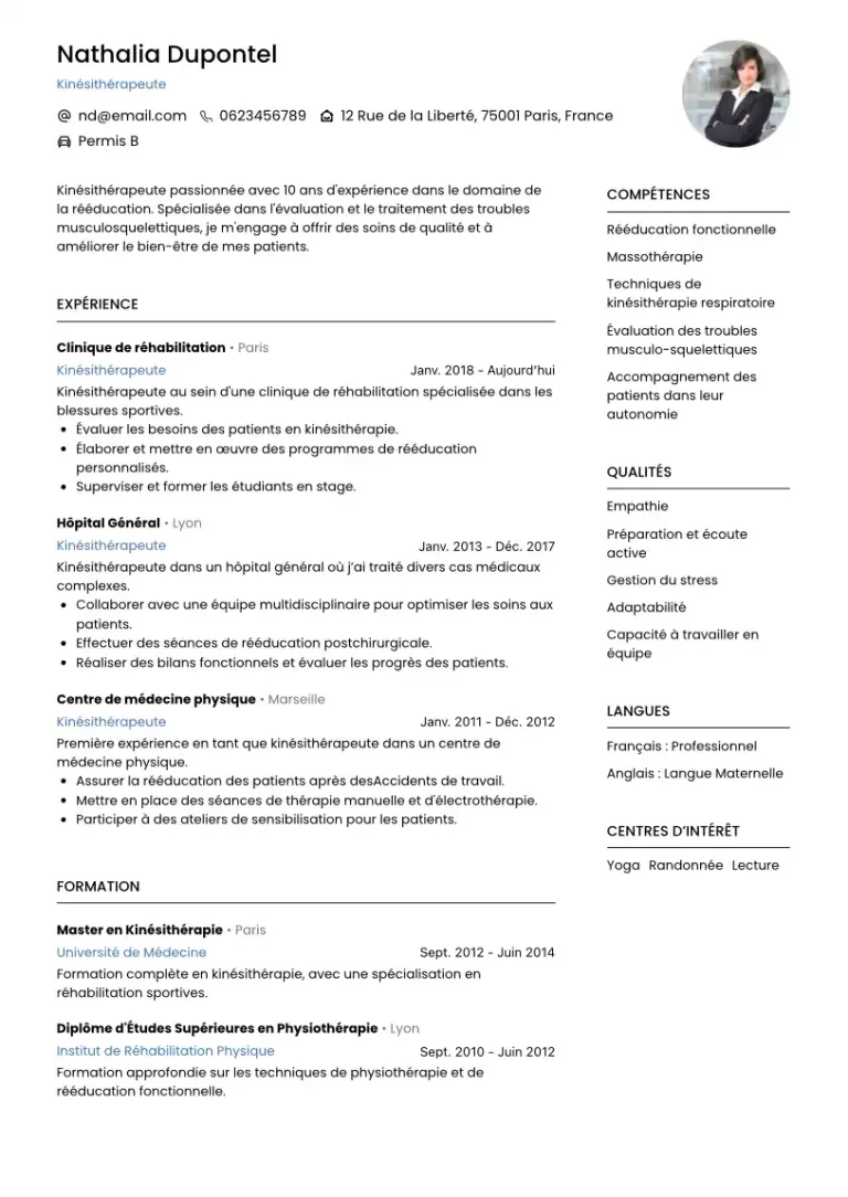 cv Kinésithérapeute
