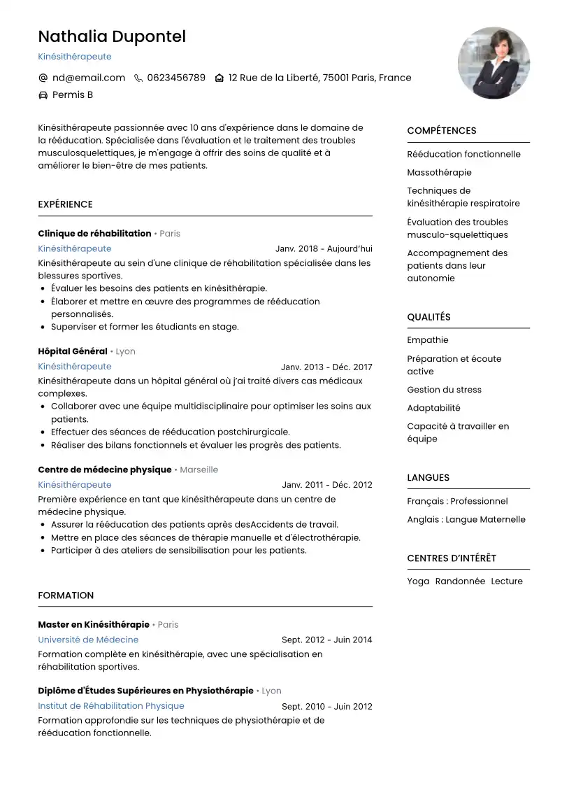 cv Kinésithérapeute