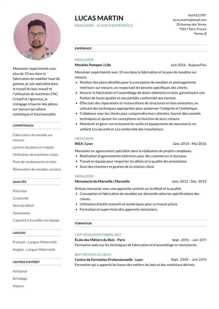 CV Menuisier