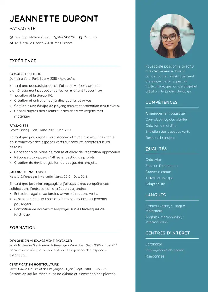 cv paysagiste