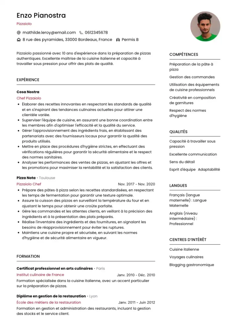 CV pizzaiolo