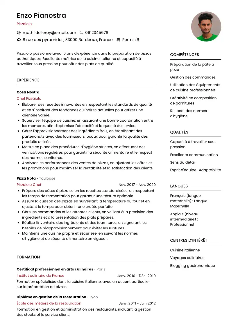 CV pizzaiolo