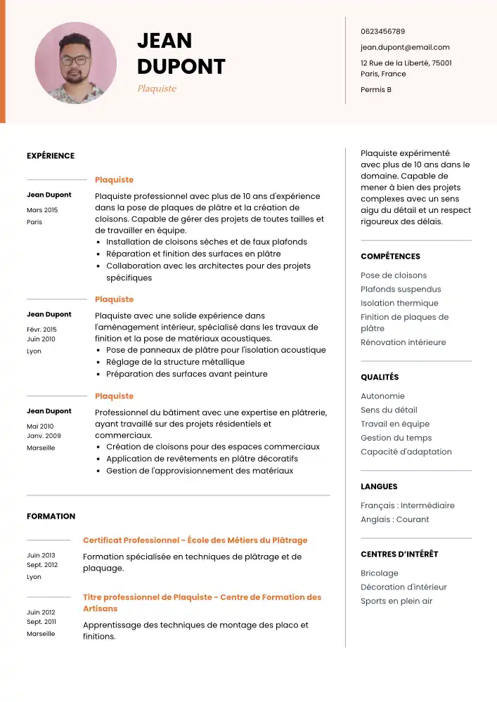 CV Plaquiste