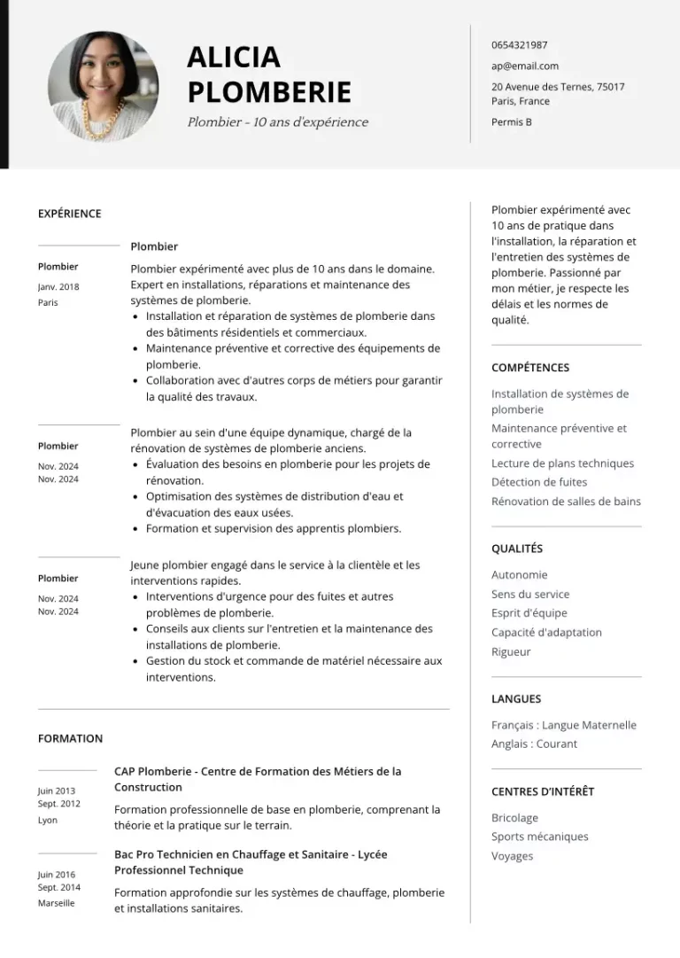 CV Plombier