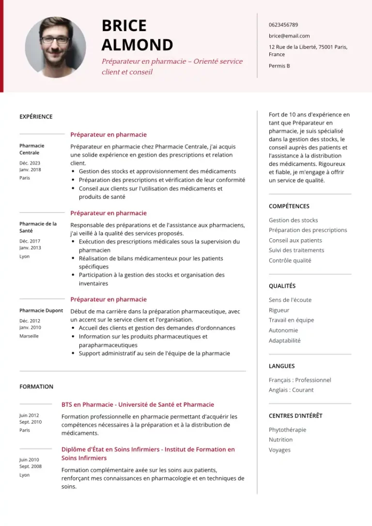 CV Préparateur en Pharmacie