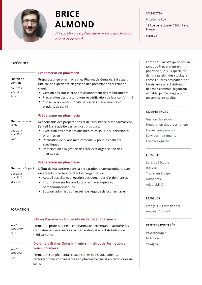 CV Préparateur en Pharmacie