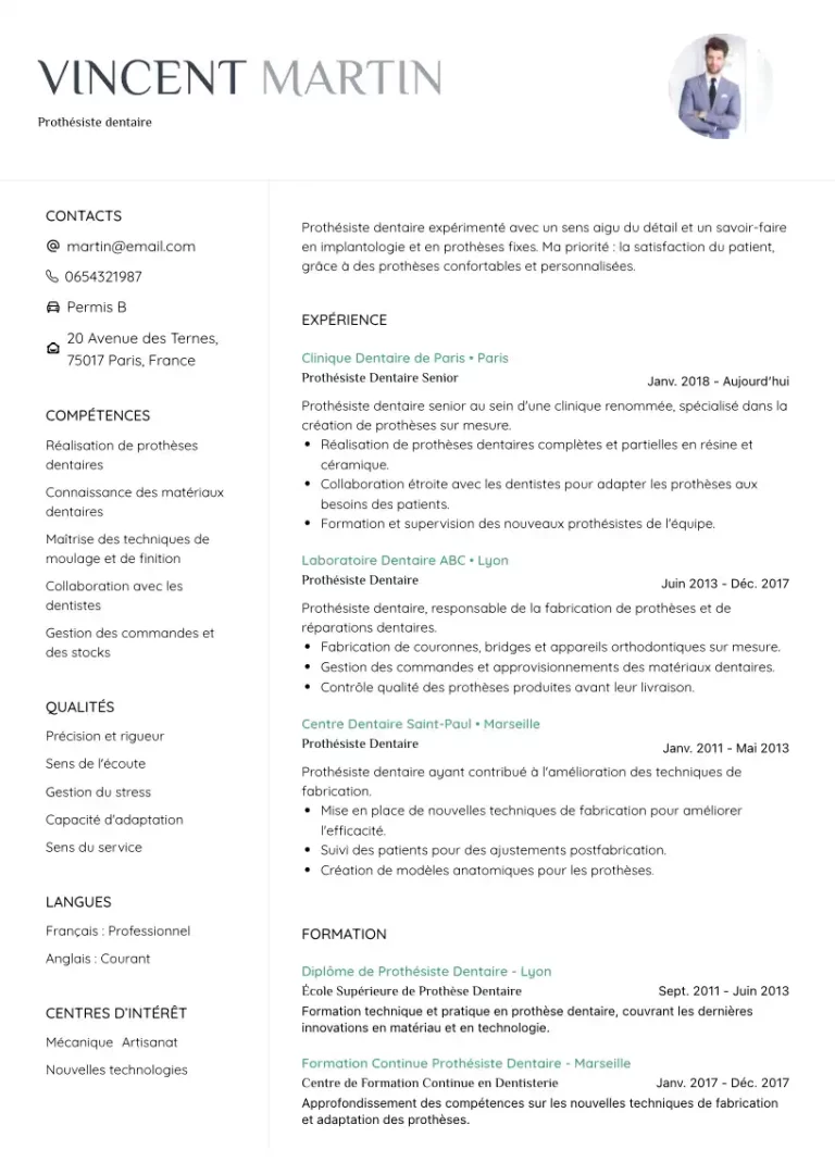 cv prothesiste dentaire
