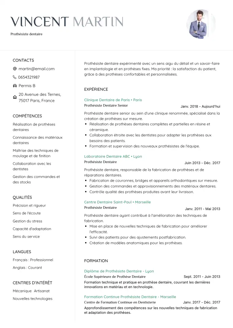 cv prothesiste dentaire