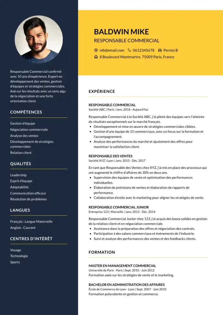 CV Responsable Commercial