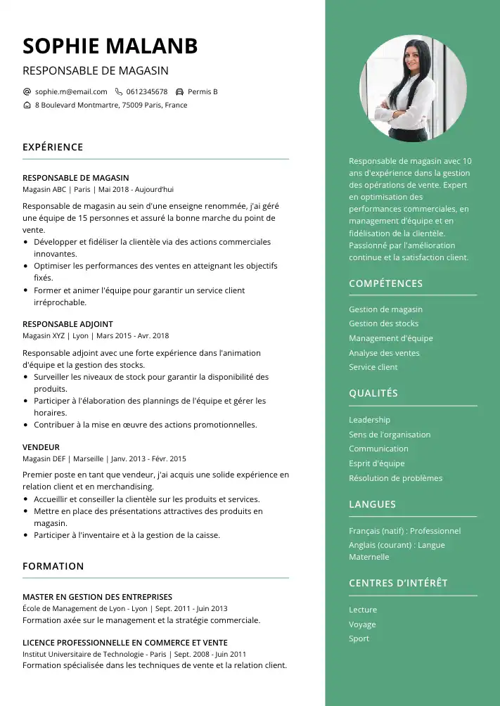 CV Responsable de Magasin