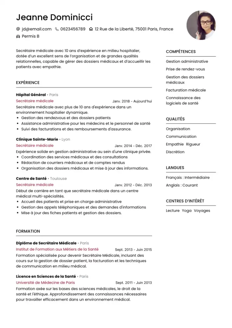 CV de secrétaire médicale