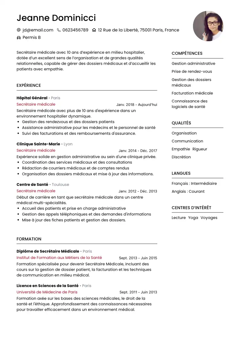 CV de secrétaire médicale